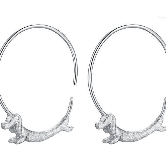 Real 925 Sterling Silver/18k Plated Gold Dachshund Dog Hoop Earrings - Picture 2 of 7